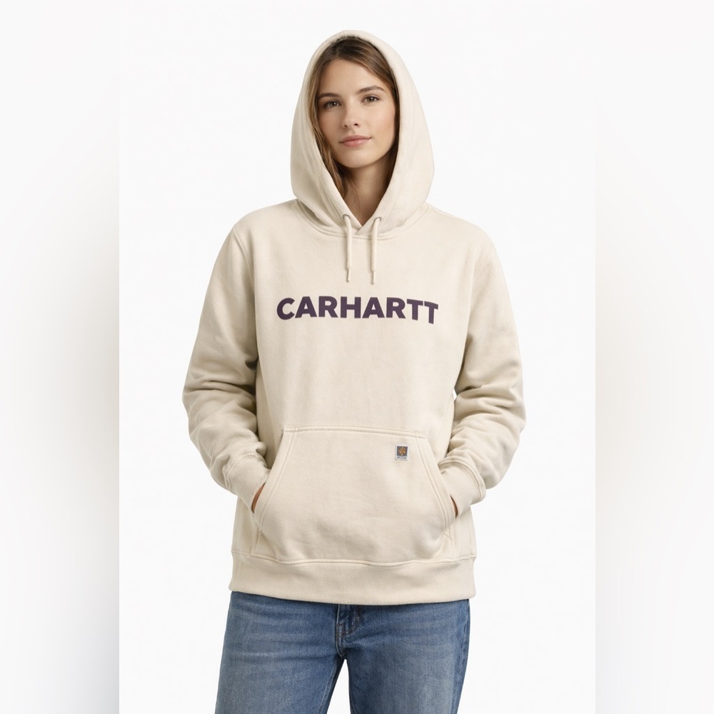 Carhartt Women’s Cream Hoodie with Black Logo Size Small